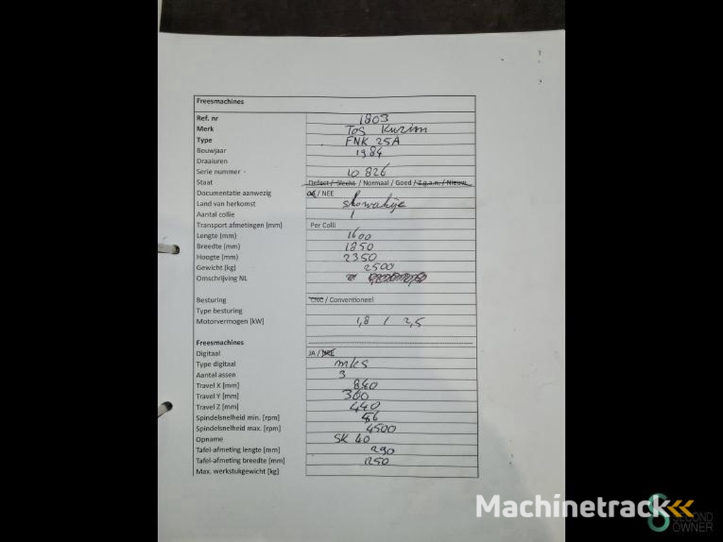 Fräsmaschinen TOS FNK 25A 1984