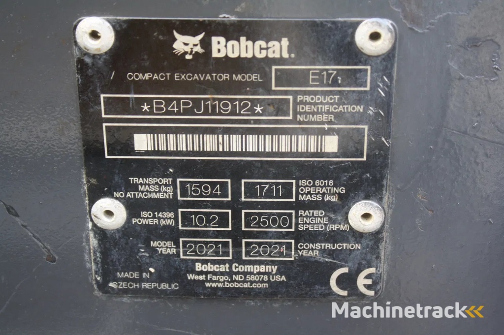 Bobcat E17 2021 890H minigraver graafmachine