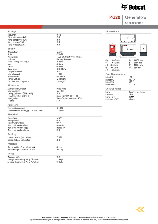 Bobcat mobiele generator PG20