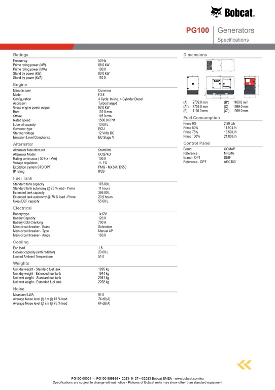 Bobcat mobiele generator PG100