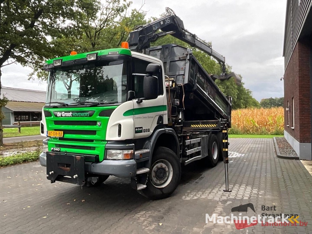 Scania P340CB6X6HHZ 6x6 Euro 4 manual transmission with 2-sided tipper and HIAB 122D-2 DUO crane OT5324