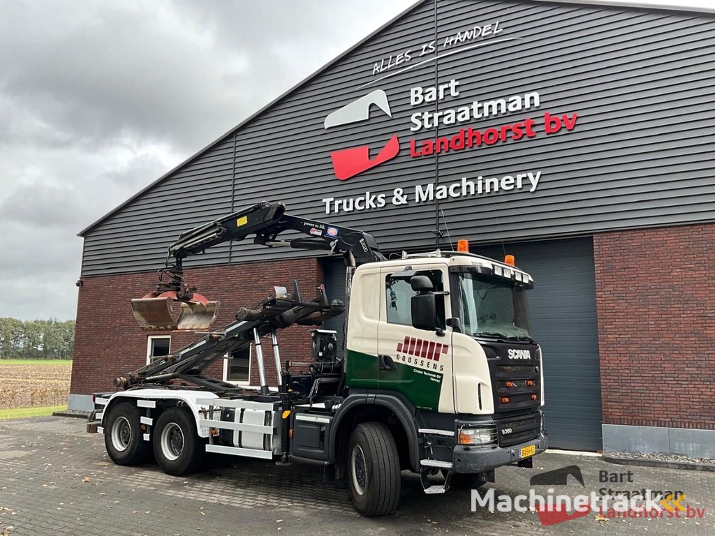 Scania G360 6x6 Euro 5 Opticruiser met kabelcontainersysteem en HMF 2020 K2 Radiografishe kraan OT5294