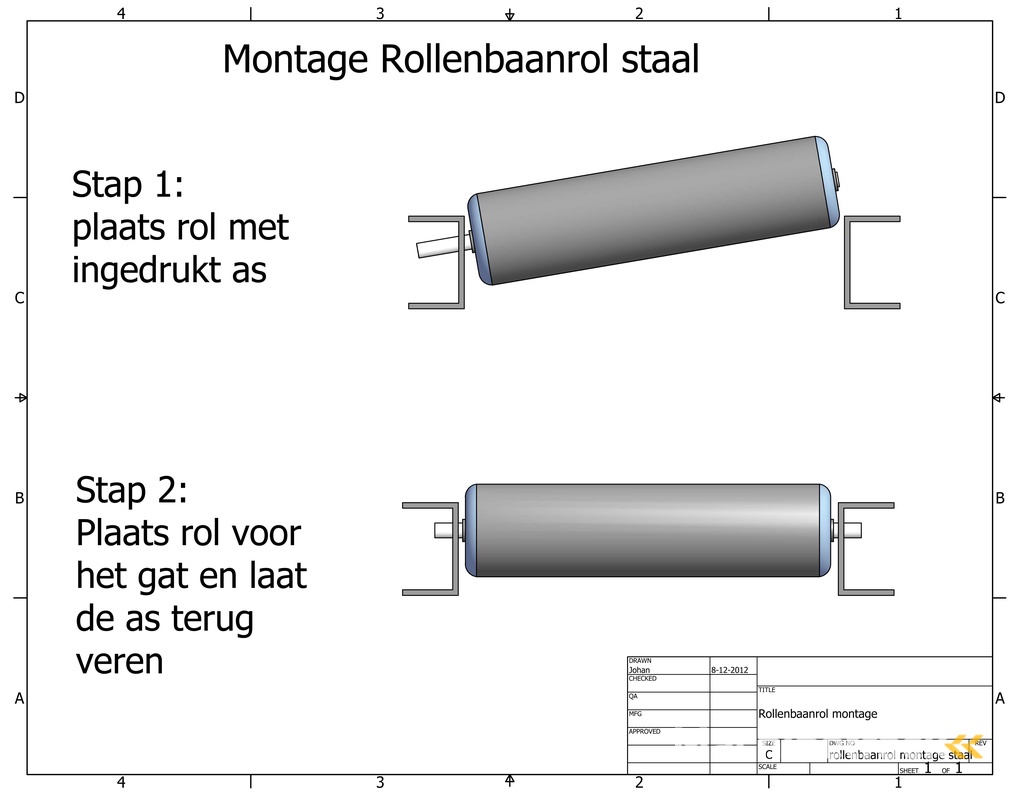 rollenbaanrol staal - 40 cm - u00d850 mm - stalen as