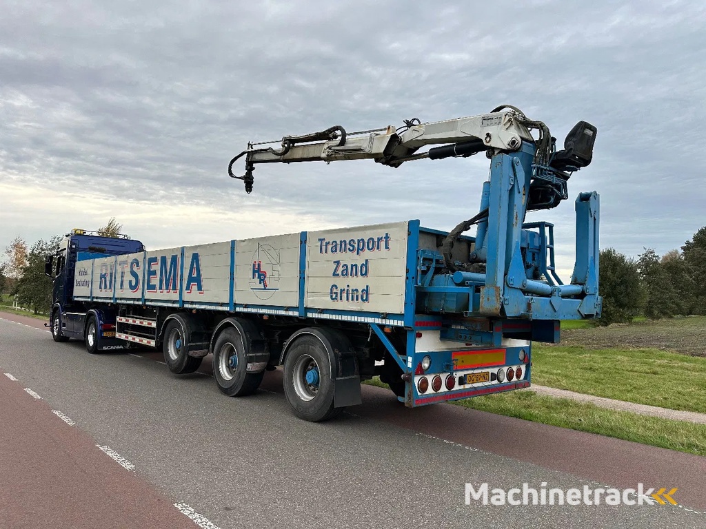 Vogelzang Stenentrailer Steenoplegger + Hiab kraan R 165-F2 met Steunpoten
