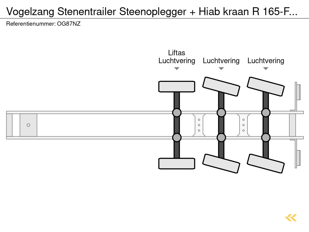 Vogelzang Stenentrailer Steenoplegger + Hiab kraan R 165-F2 met Steunpoten