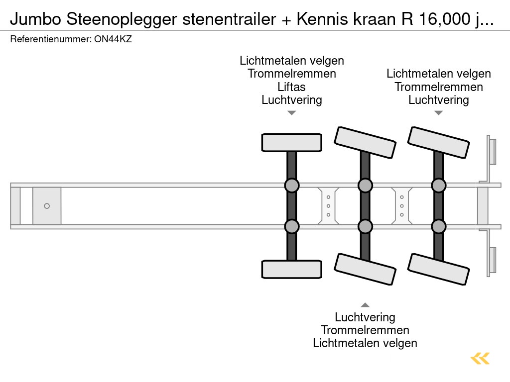 Jumbo Steenoplegger stenentrailer + Kennis kraan R 16,000 joystick bediening