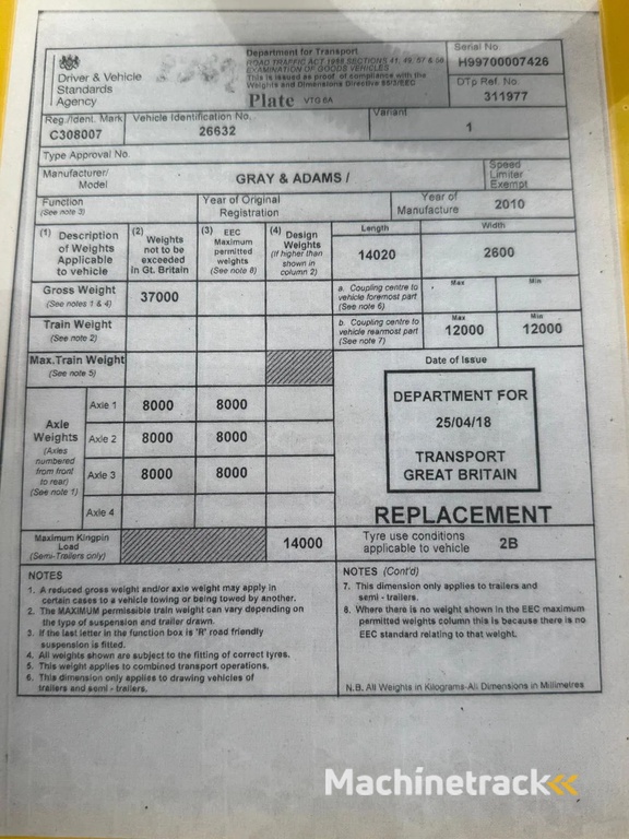 Gray and Adams 2010 Vector 1850 MT - D11