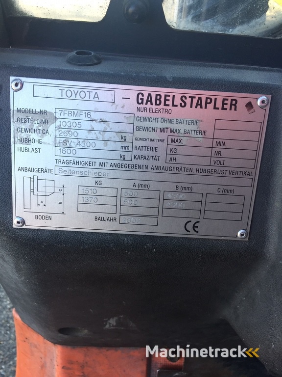 Toyota 7FBF16 Nette Toyota met z.g.a.n accu 1600kg 4862hr