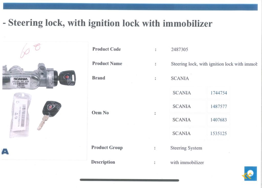 SCANIA Steering Lock, With ignition lock immobilizer