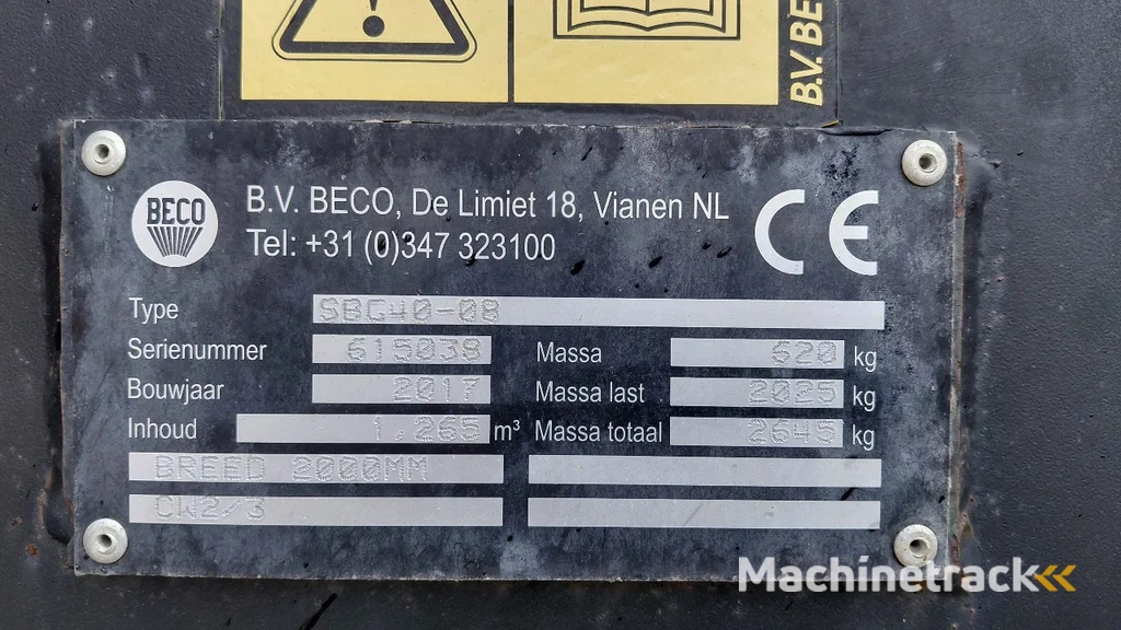 Beco CW30 / CW40 cleaning bucket / 1.265m3 / 2m wide