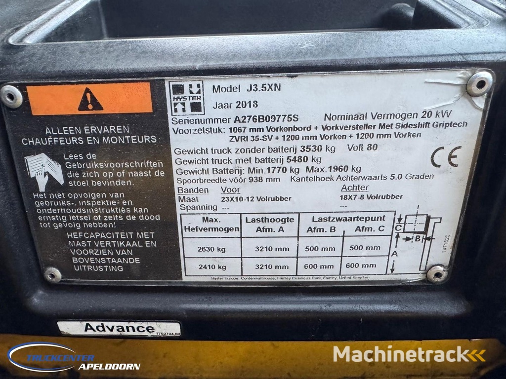 Hyster J3.5XN Sideshift, Vorkverstelling TC11252