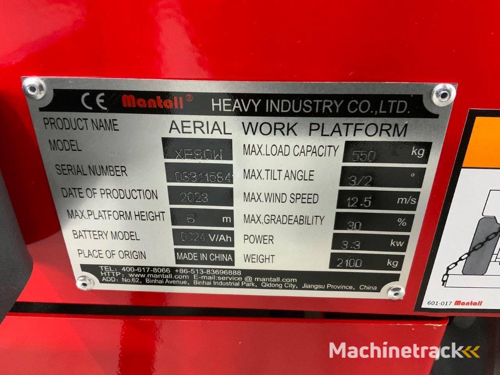 Schaarlift Mantall XE80W Elektrisch 8m Nieuw