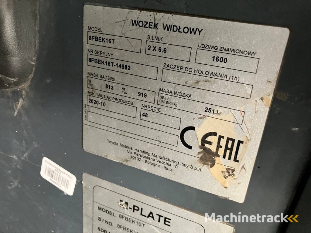 Toyota 8FBEK16T Electric Forklift 1600kg 5.0m 2020