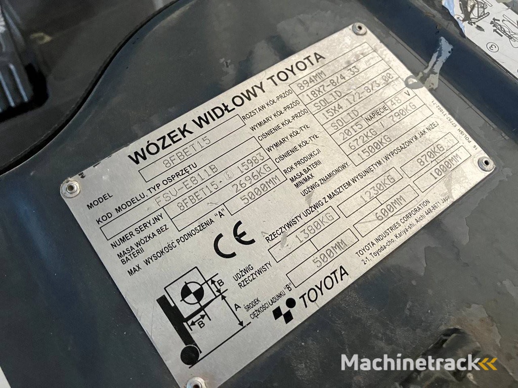 Forklift Toyota 8FBET15 Electric 1380kg 5.0m 2015