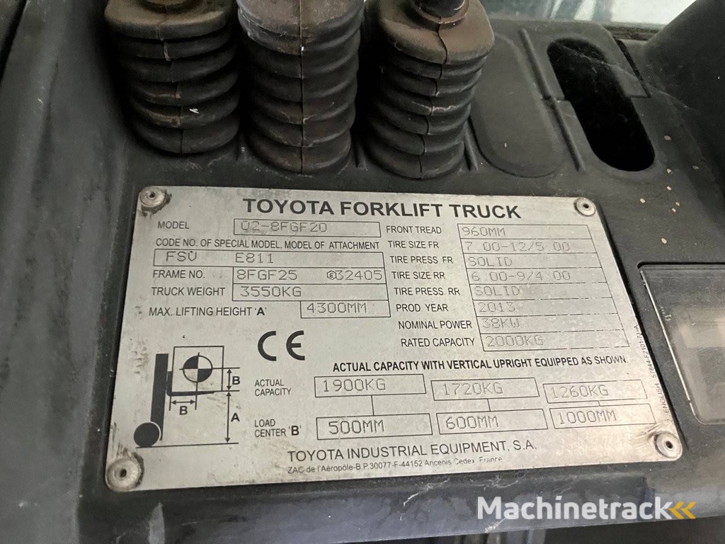 Heftruck Toyota 02-8FGF20 LPG 2000kg 4.3m 2013