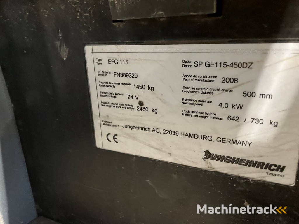 Heftruck Jungheinrich EFG 115 Elektrisch 4000kg 4.5m 2008