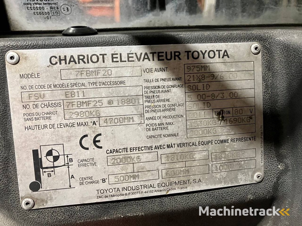 Heftruck Toyota 7FBMF20 Elektrisch 2000kg 4.7m 2011