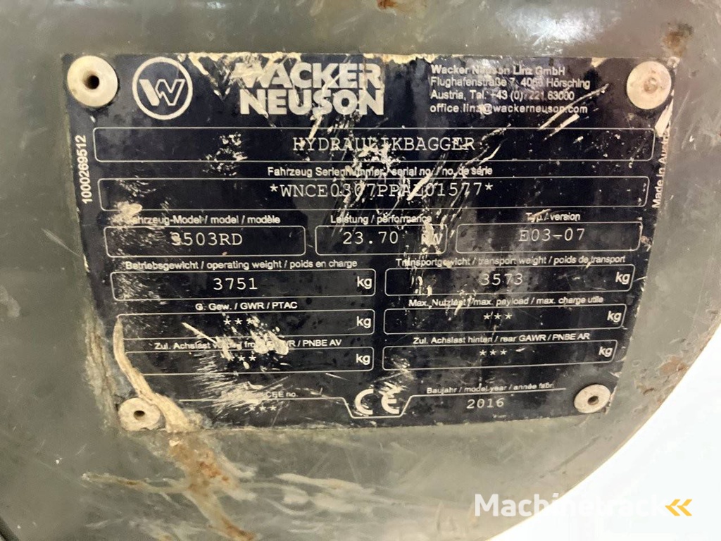 Rupsgraafmachine Wacker Neuson 3503RD Diesel 2016