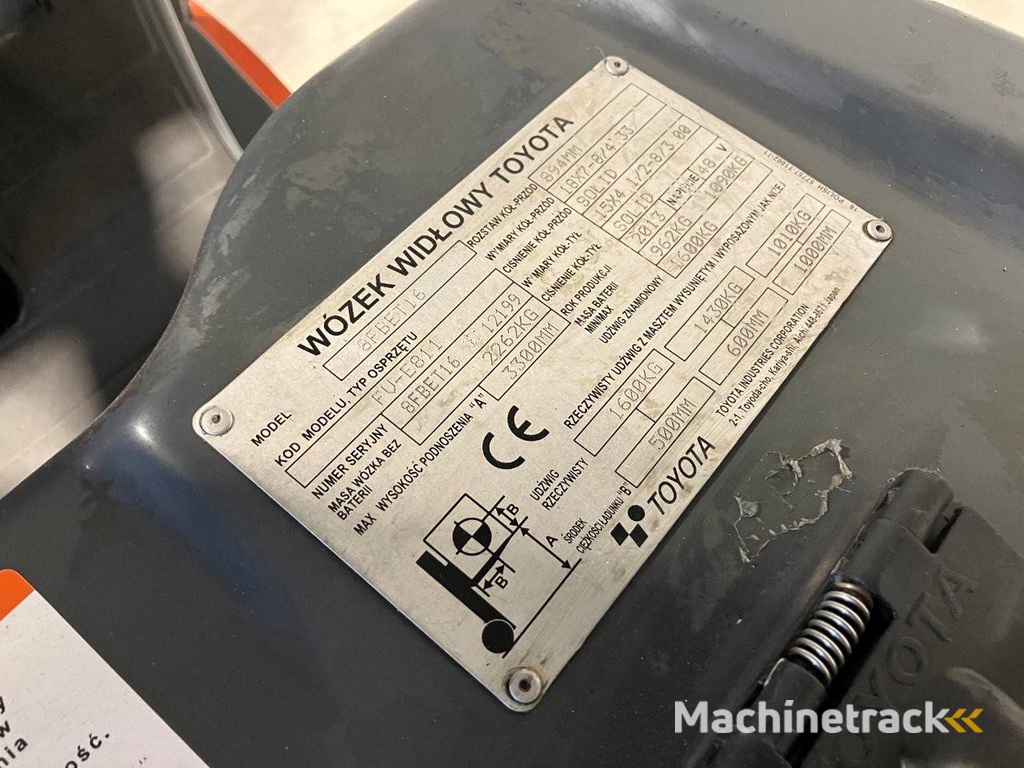 Heftruck Toyota 8FBET16 Elektrisch 1600kg 6.5m 2013