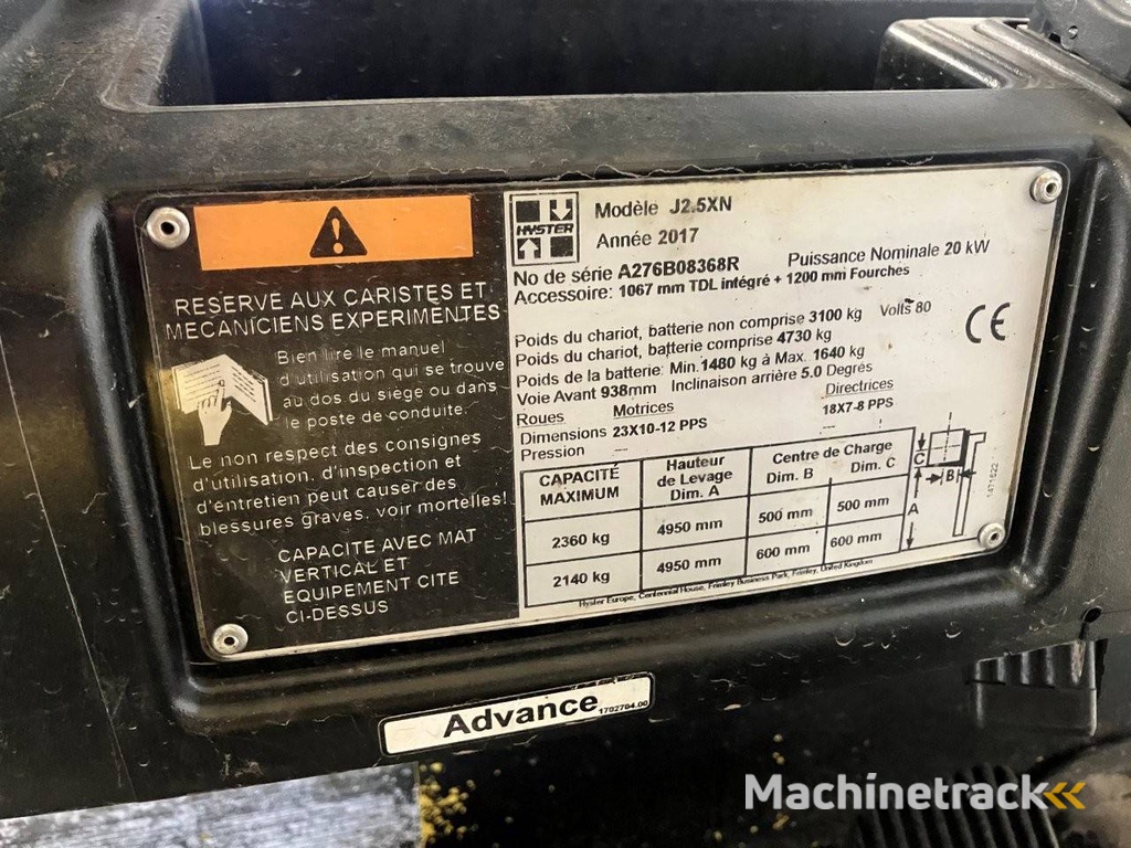 Heftruck Hyster J2.5XN Elektrisch 2360kg 4.95m 2017