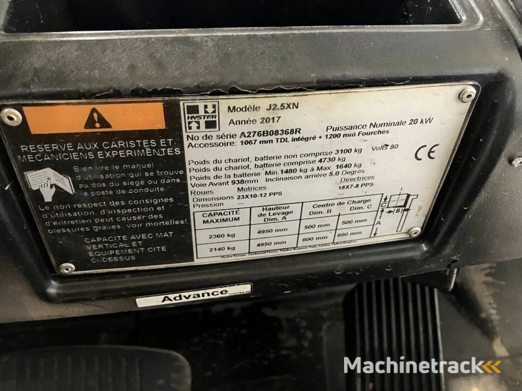 Heftruck Hyster J2.5XN Elektrisch 2360kg 4.95m 2017