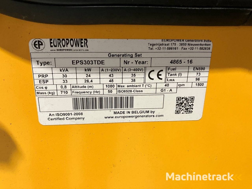 Generator Europower EPS303TDE Diesel 2016 30kVA