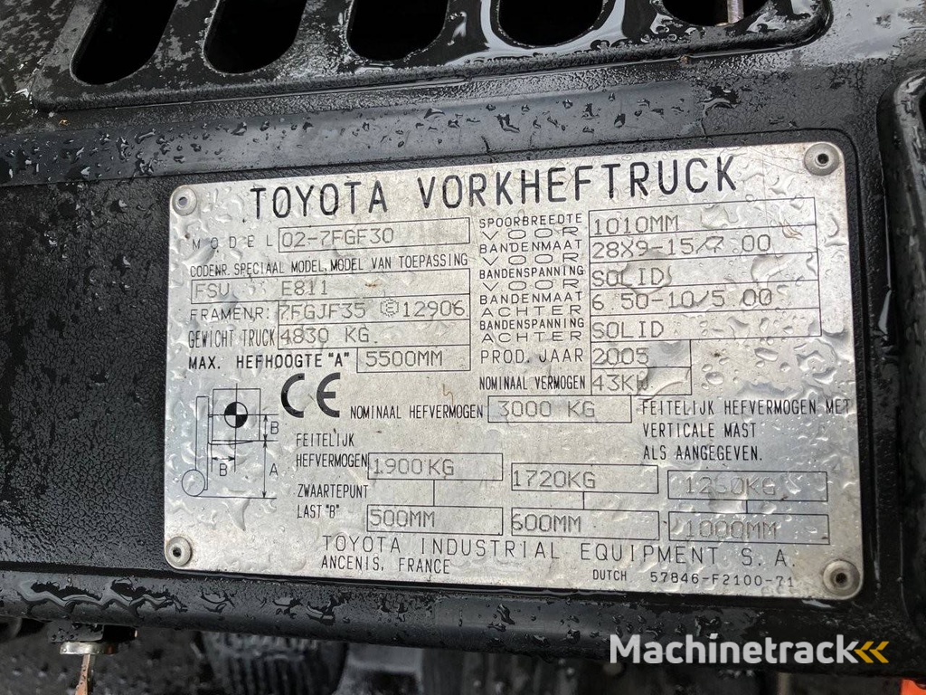 Heftruck Toyota 02-7FGF30 LPG 3000kg 5.5m 2005