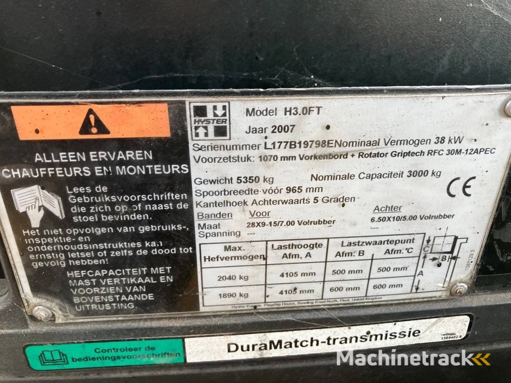 Heftruck Hyster H3.0FT LPG 2040kg 4.1m 2007