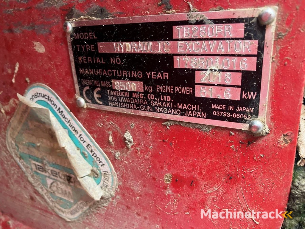 Rupsgraafmachine Takeuchi TB280FR Diesel 2018