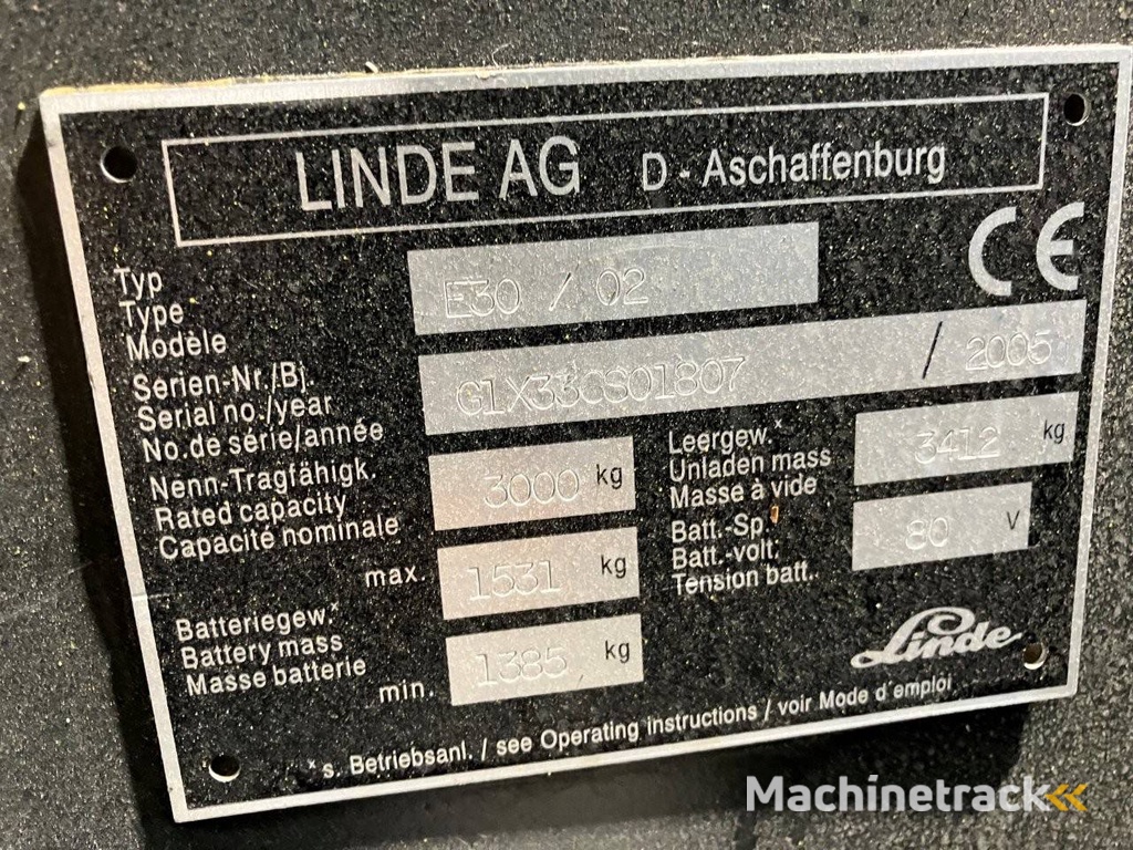 Heftruck Linde E30-02 Elektrisch 3000kg 5.5m 2005