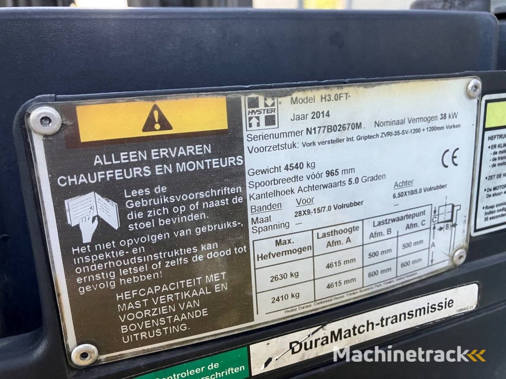 Heftruck Hyster H3.0FT LPG 2630kg 4.61m 2014