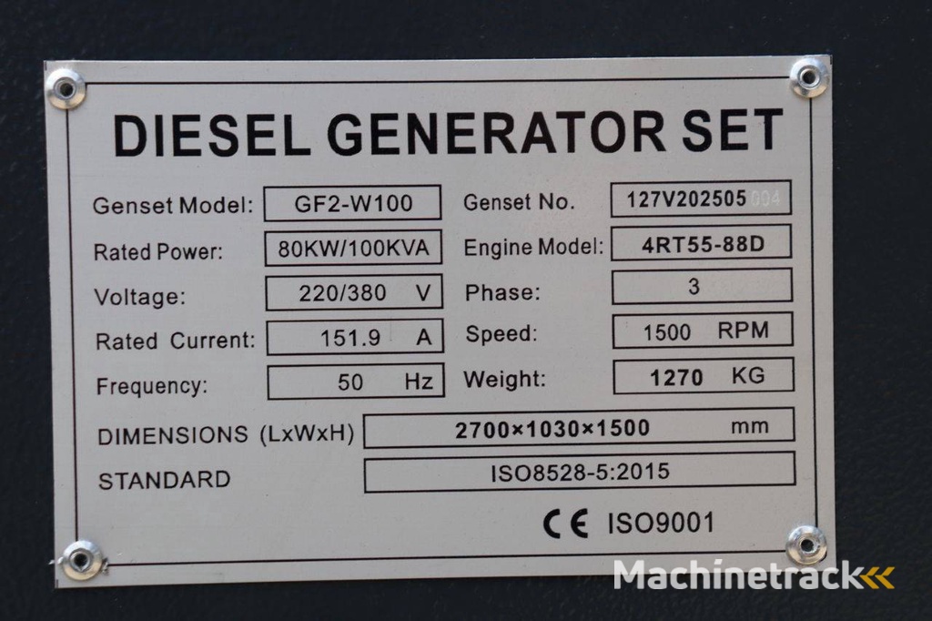 Generator Ricardo GF2-W100 Diesel 100kVA 2025 New