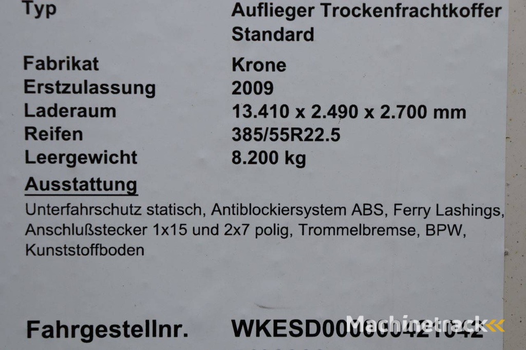 Reefer Oplegger Krone Semitrailer Dryfreight Standard Standard 2009