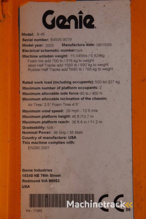 Telescoophoogwerker Genie S-45 Diesel 13.7m 2005