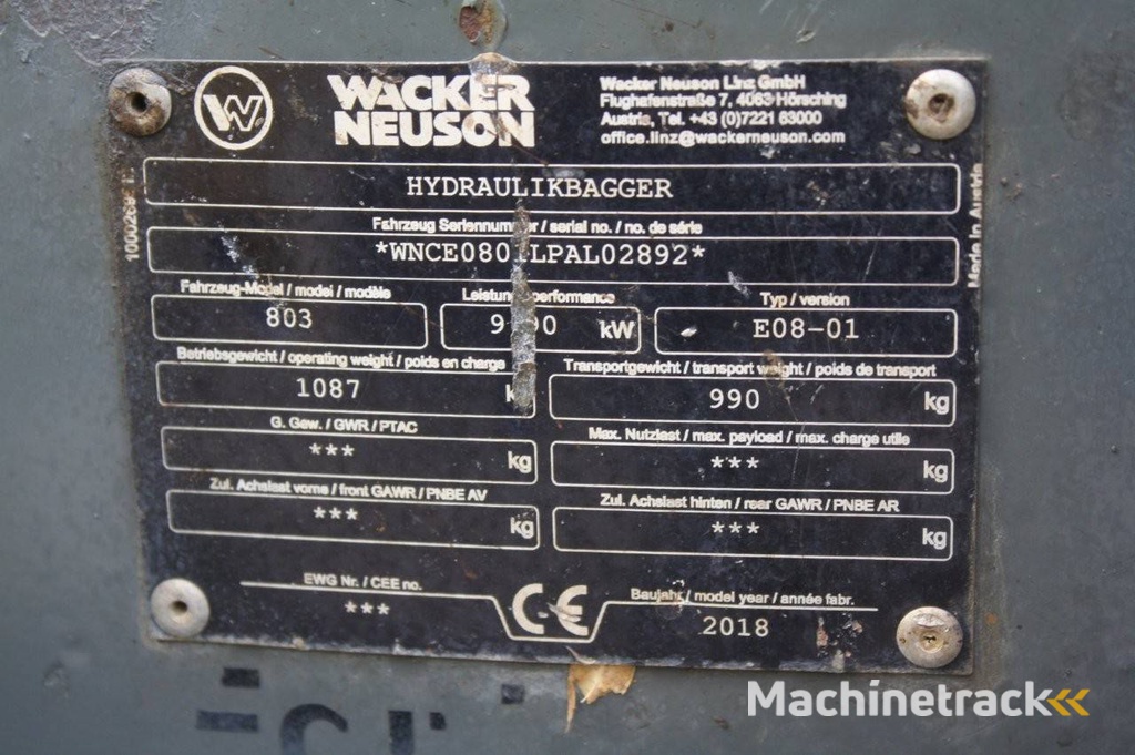 Minigraver Wacker Neuson 803 Diesel 9kW 2018