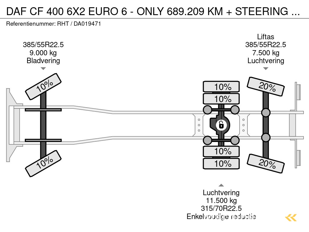 DAF CF 400 6X2 EURO 6 - ONLY 689.209 KM + STEERING AXLE