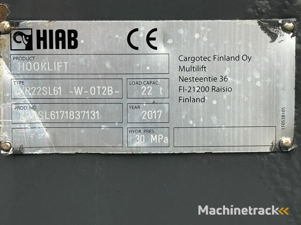 Volvo FMX 500 8x4 HOOKLIFT HIAB XR22SL61, LAST AXLE STEERING