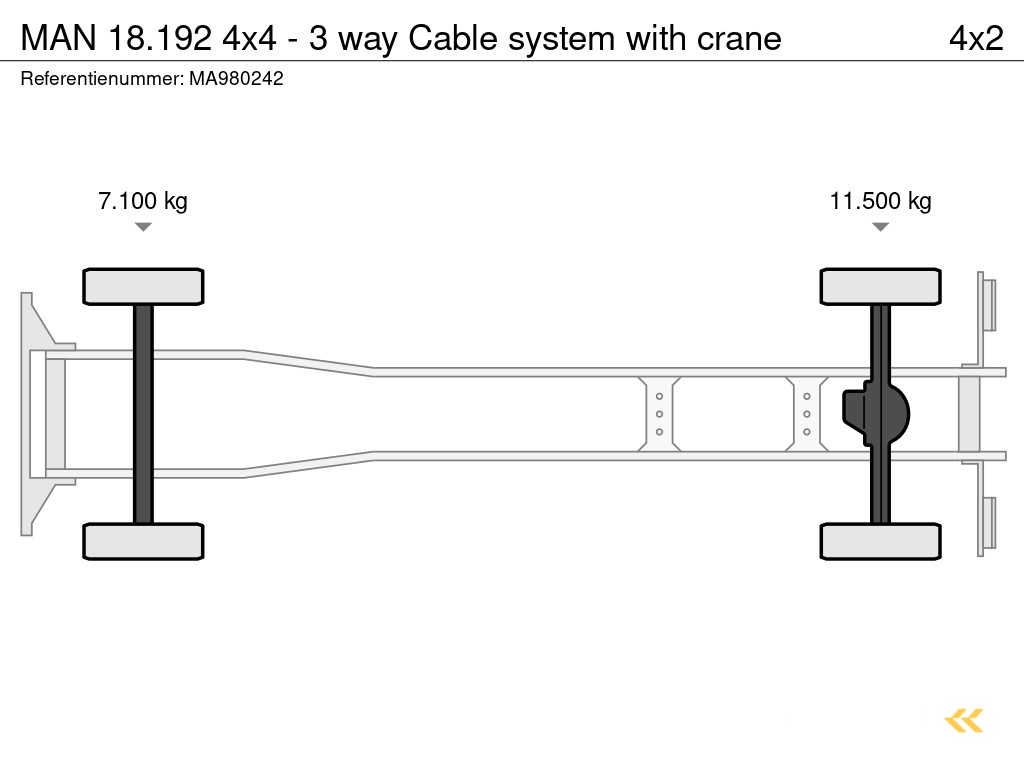 MAN 18.192 4x4 - 3 way Cable system with crane