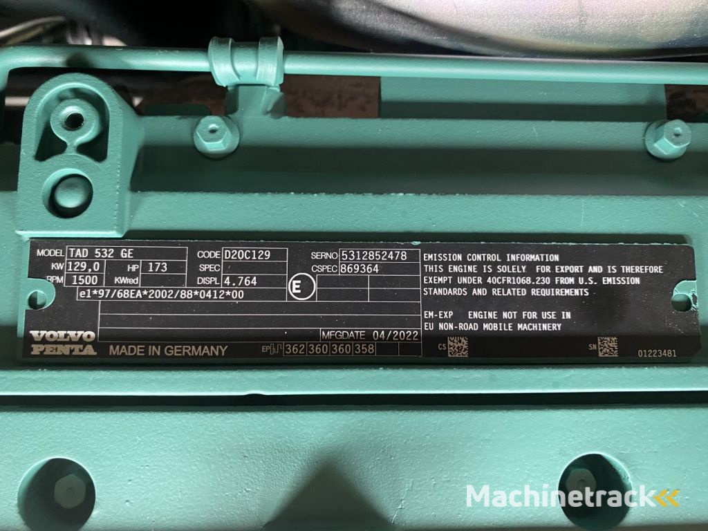 Volvo TAD 532 GE 145 kVA Silent generatorset New !