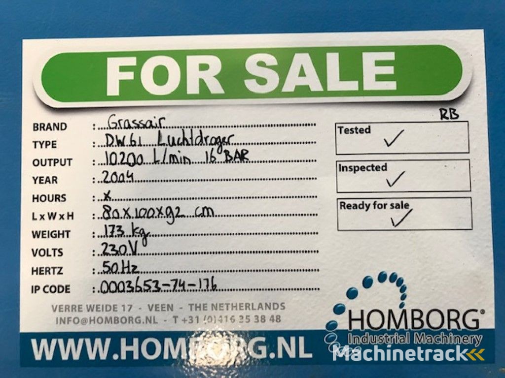 Grassair DW 61 10.200 L/min. 16 Bar luchtdroger air dryer
