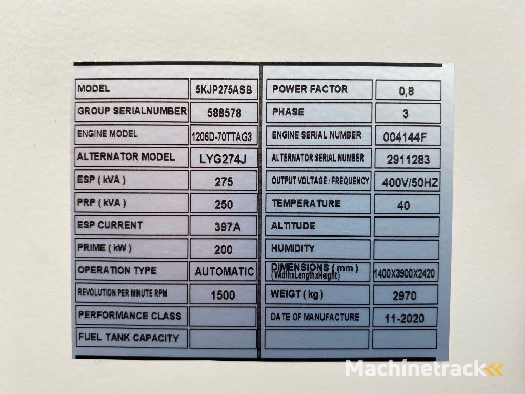 Perkins 275 kVA - 1206D-70TTAG3 Stamford 275 kVA Supersilent generatorset New !