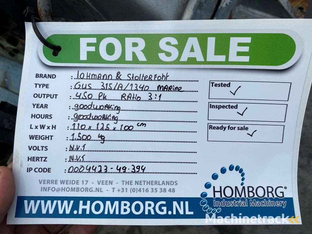 Lohmann & Stolterfoht GUS 315 A Keerkoppeling 450 PK Ratio 3 : 1 Marine Gearbox