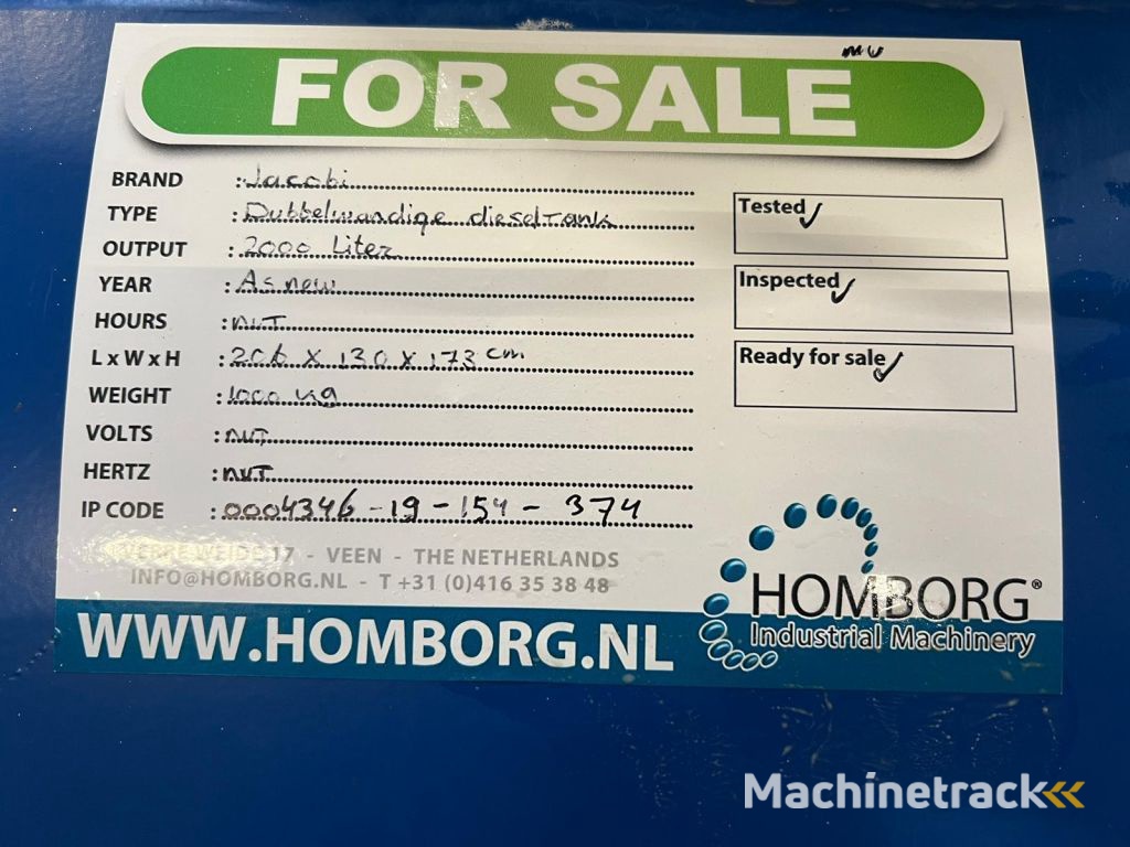 Jacobi 2000 Liter Dubbelwandige Dieseltank Kiwa