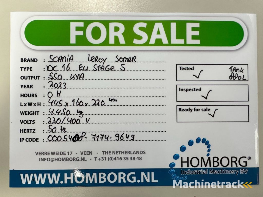 Scania DC16 Leroy Somer 550 kVA Silent generatorset New ! EU Stage 5 ! Stage V