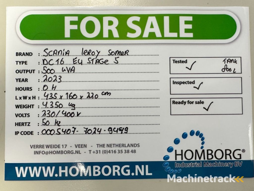 Scania DC16 Leroy Somer 500 kVA Silent generatorset New ! EU Stage 5 ! Stage V