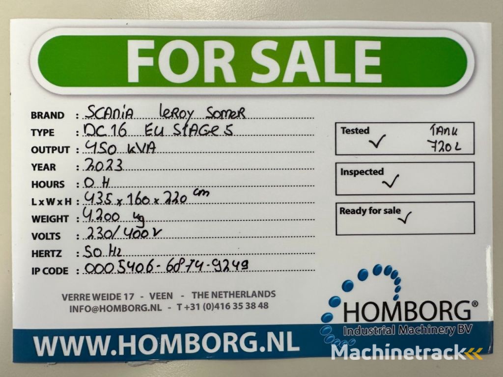 Scania DC16 Leroy Somer 450 kVA Silent generatorset New ! EU Stage 5 ! Stage V