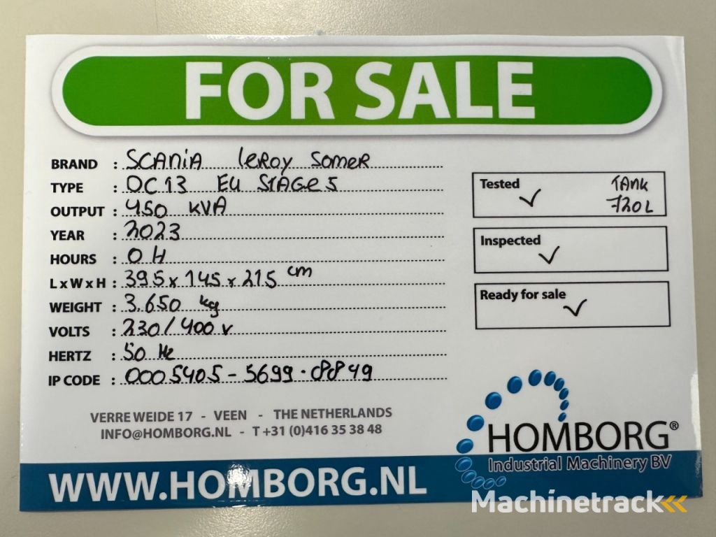 Scania DC13 Leroy Somer 450 kVA Silent generatorset New ! EU Stage 5 ! Stage V