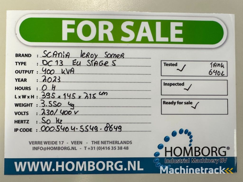 Scania DC13 Leroy Somer 400 kVA Silent generatorset New ! EU Stage 5 ! Stage V