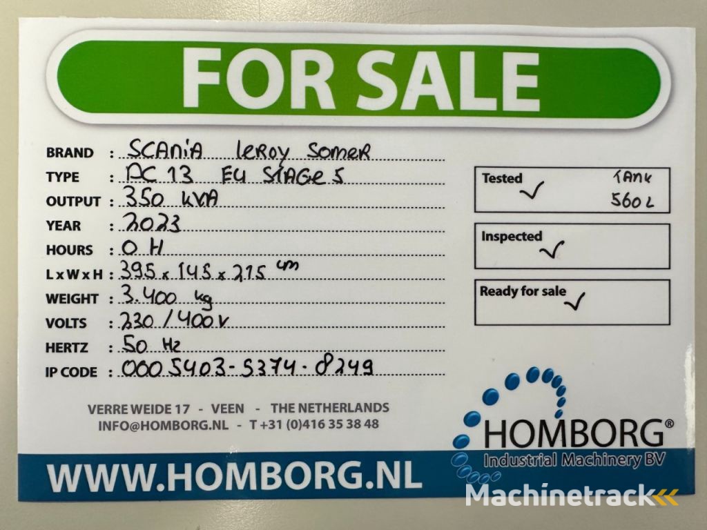 Scania DC13 Leroy Somer 350 kVA Silent generatorset New ! EU Stage 5 ! Stage V