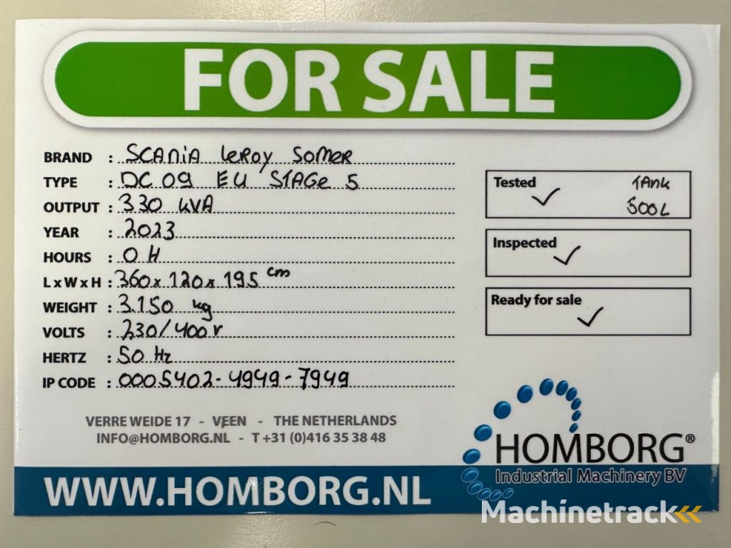 Scania DC9 Leroy Somer 330 kVA Silent generatorset New ! EU Stage 5 ! Stage V